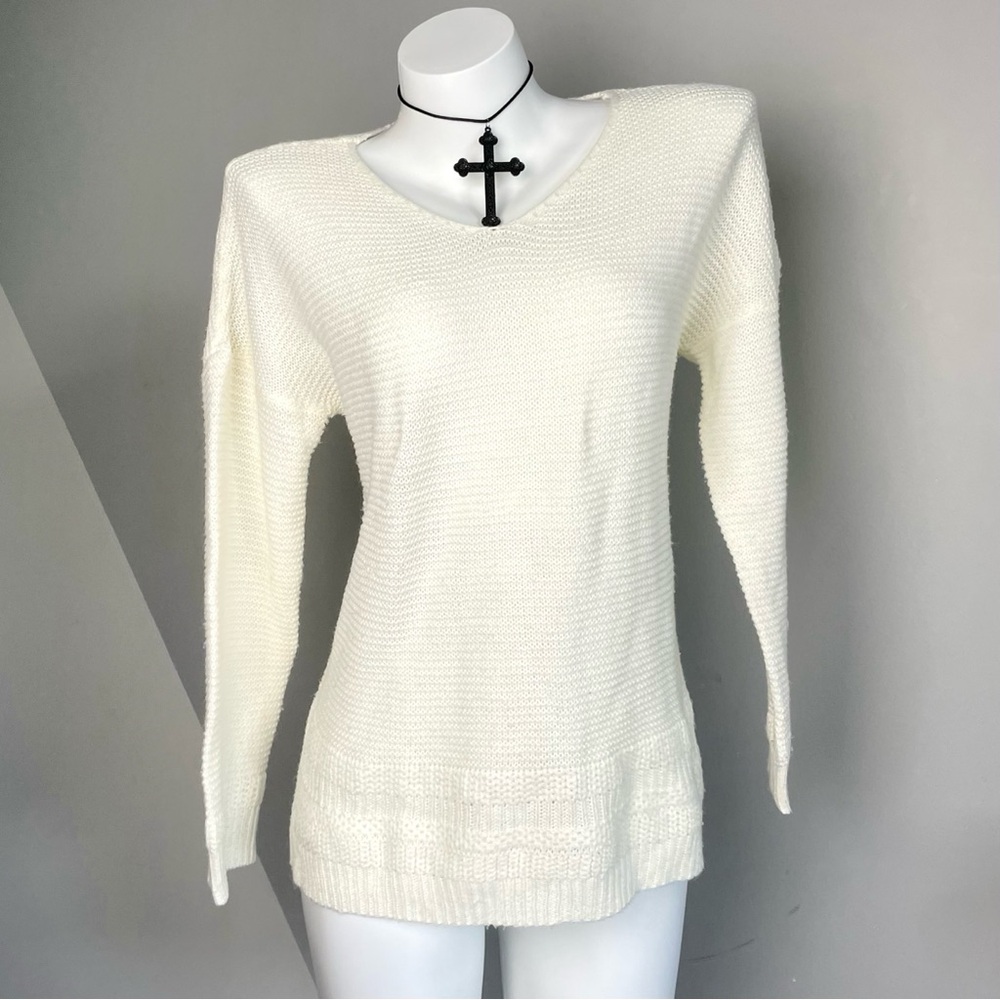 Off White V Neck Knit Sweater